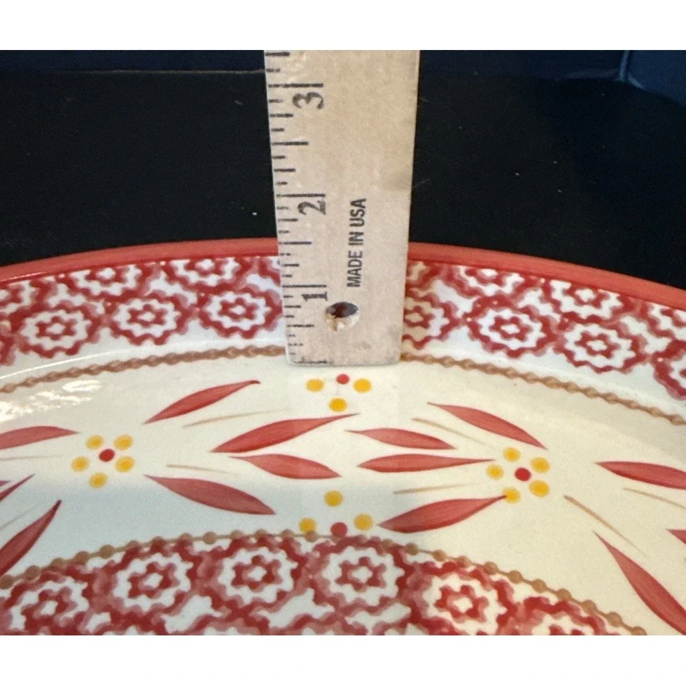 TempTations Ovenware Old World Red Floral Oval‎ Handles Platter 14 Inch